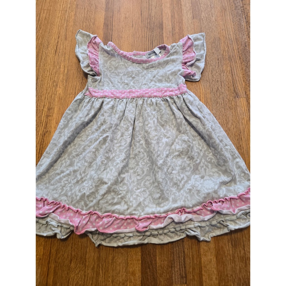 Tara Collections Girl‎ 24 Months Gray White Pink Paisley Polka Dot Ruffle Dress
